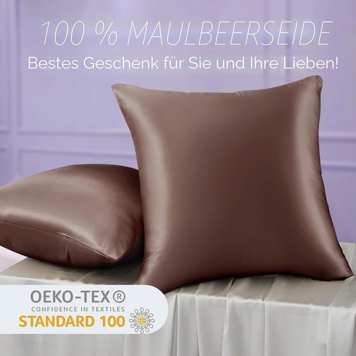 OLESILK Seide Kissenbezug Kissenhülle Haar- und Hautpflege mit Reissverschluss 16 Momme 1 Stück Kaff