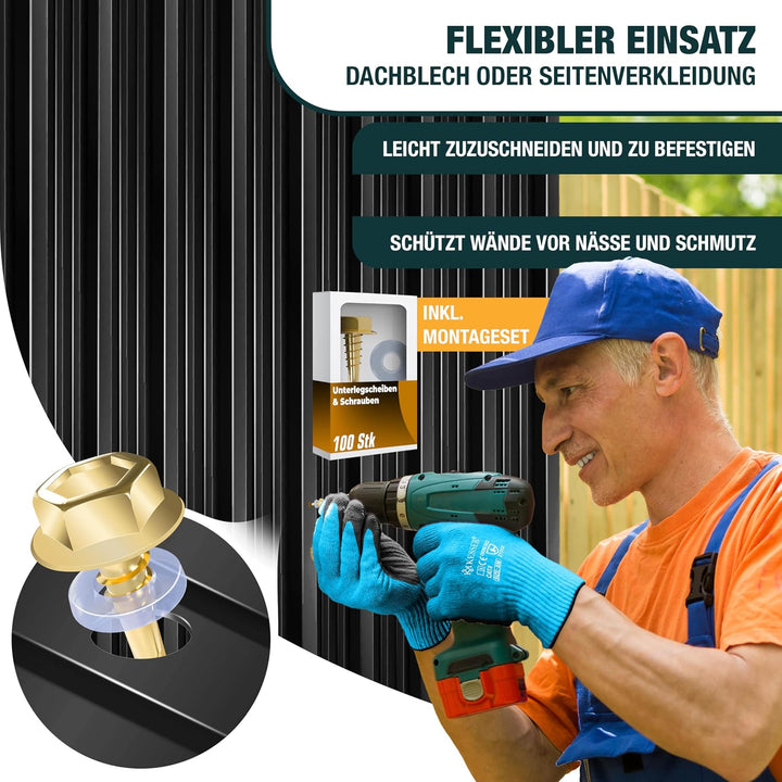 KESSER® 14 Stück Trapezblech Profilblech Set 110x46cm, 7 m² Dachblech verzinkter Stahl 0,25mm, Dachp