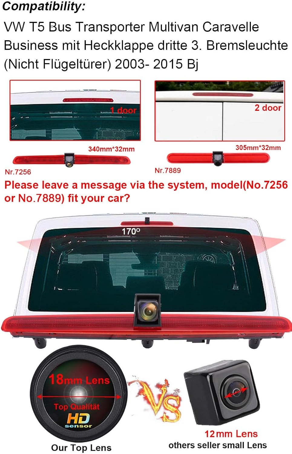 1280 * 720 Brake Bremsleuchte Auto Kamera Third roof Bremslicht Rückfahrkamera Replacement for VW Mu