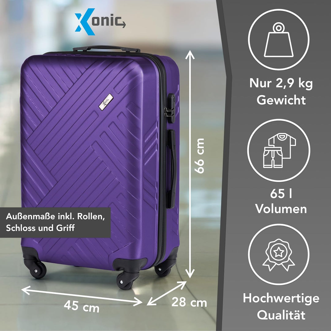 Xonic Design Reisekoffer - ABS Hartschalen Koffer mit 360° Leichtlauf-Rollen - hochwertiger Trolley