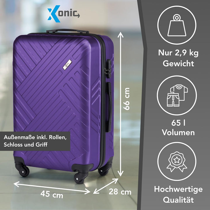 Xonic Design Reisekoffer - ABS Hartschalen Koffer mit 360° Leichtlauf-Rollen - hochwertiger Trolley
