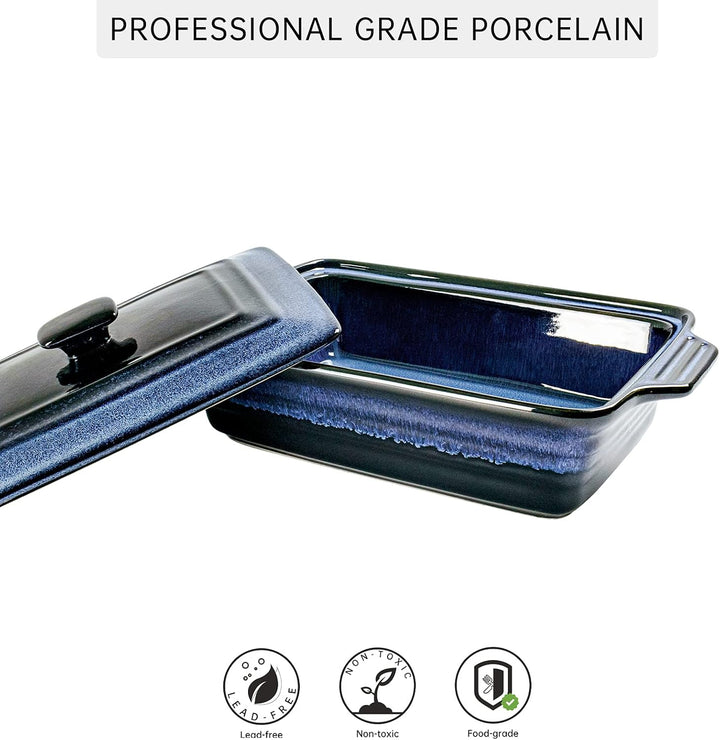 UNICASA Keramik Auflaufform Mit Deckle, Backformen Rechteckig 39 x 24 x 9 cm, Pastetenform Steinzeug