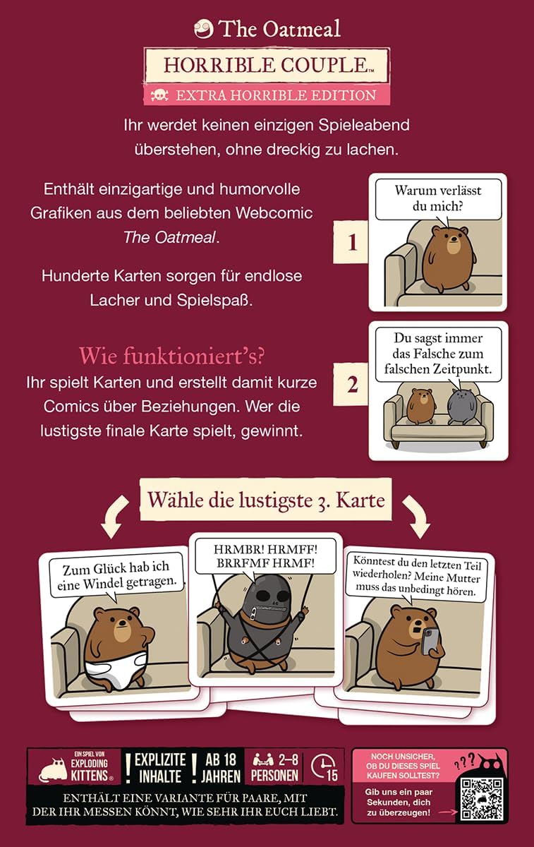 Exploding Kittens, Horrible Couple (Extra Horrible Edition), DE-Version, Nicht Jugendfrei, Partyspie