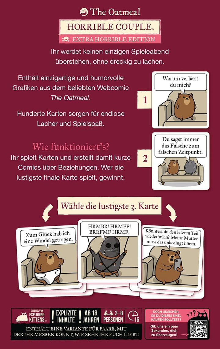 Exploding Kittens, Horrible Couple (Extra Horrible Edition), DE-Version, Nicht Jugendfrei, Partyspie