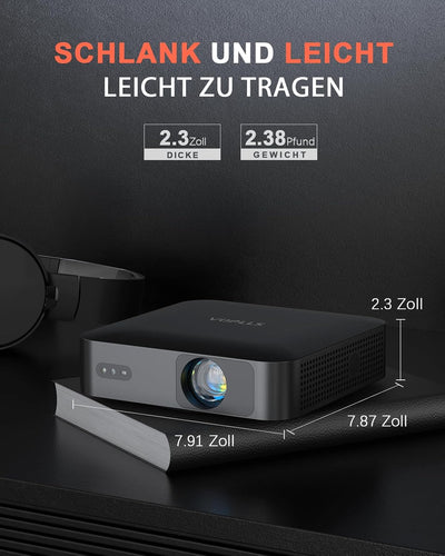 Smart Beamer【360° Drehbar/Autofokus/Trapezkorrektur】 Mini Beamer 4K Unterstützt 1080P Full HD 20000L