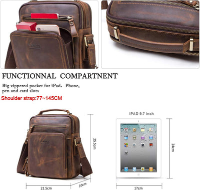 Contacts Echtes Leder Herren Laptop Mini Tab Messenger Crossbody Bag Tasche Handtasche Braun Kaffee,