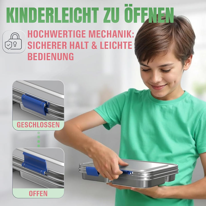 Premium Edelstahl Brotdose Kinder &amp; Erwachsene,Auslaufsichere Bento Box mit Fächern – Robuste Lunchb