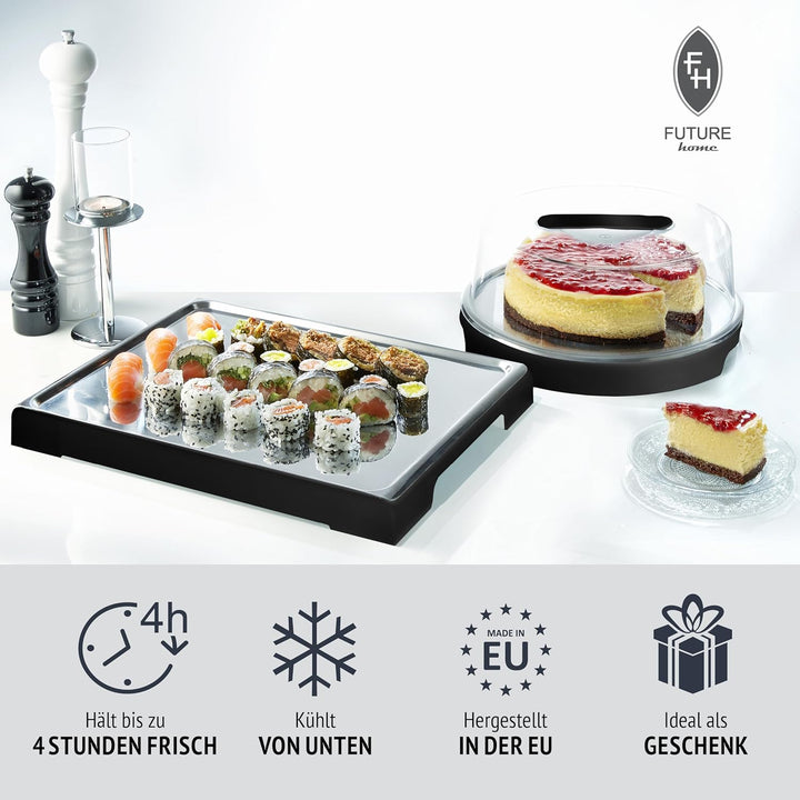 FH - Servierplatte mit Deckel - Kuchen Transportbox mit Kühlung, Kühlplatte mit Haube und Kühlakkus