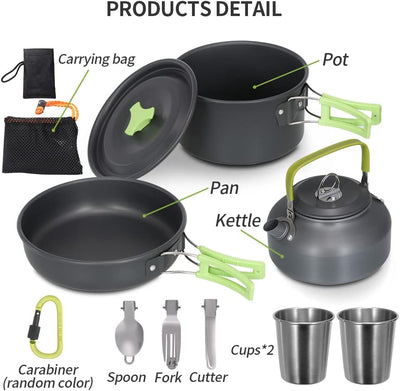 Lixada Camping Kochgeschirr Set Leichte Camping Topf Aluminium Pan Kettle Cups Löffel Gabel Cutter f