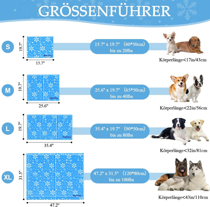 Nepfaivy Kühlmatte Hund Selbstkühlend Gross - 120x80cm Kühldecke Hund mit Ungiftiges Gel, Hundekühlm
