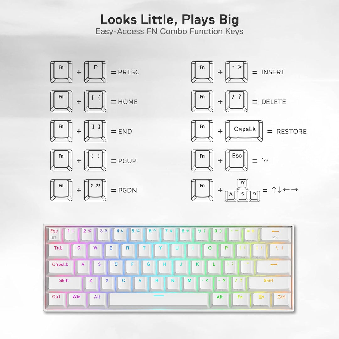 Redragon K530 Pro 60% kabellose mechanische RGB-Tastatur, Bluetooth/2,4 GHz/kabelgebunden, 3 Modi, 6
