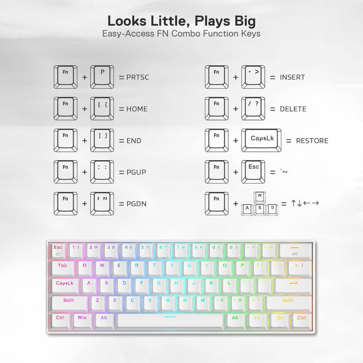 Redragon K530 Pro 60% kabellose mechanische RGB-Tastatur, Bluetooth/2,4 GHz/kabelgebunden, 3 Modi, 6