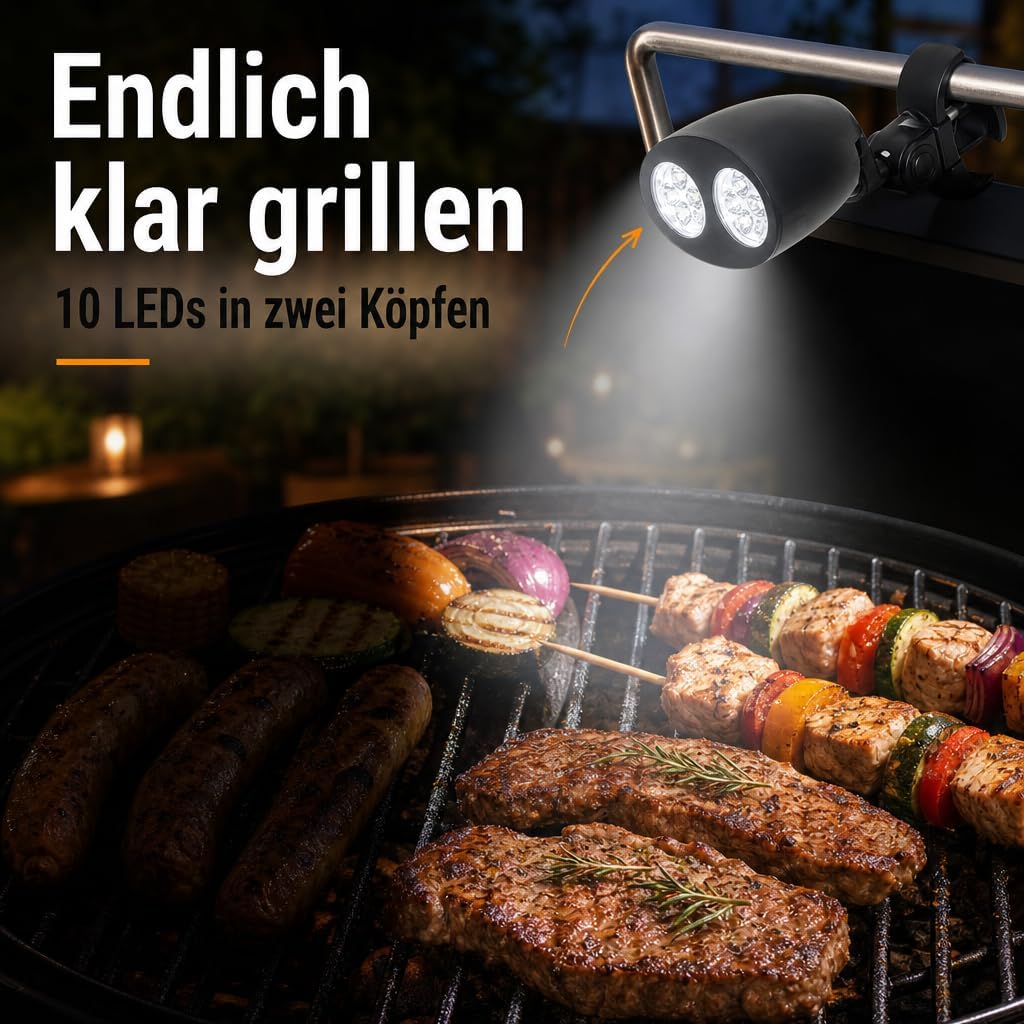 MIJOMA Robuste Grilllampe mit 10 Superhellen LEDs, 180° Flexibler Schwenkmechanismus, Praktische Tou