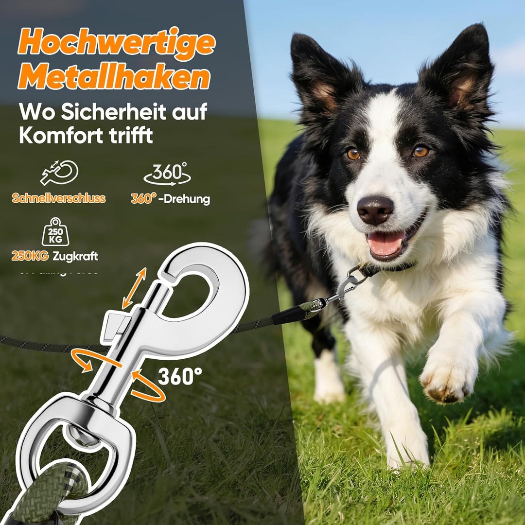 Aystkniet Schleppleine für Hunde, 5M 10M 15M 20M 30M Lange schleppleine mit 2 Wirbelhaken, Trainings