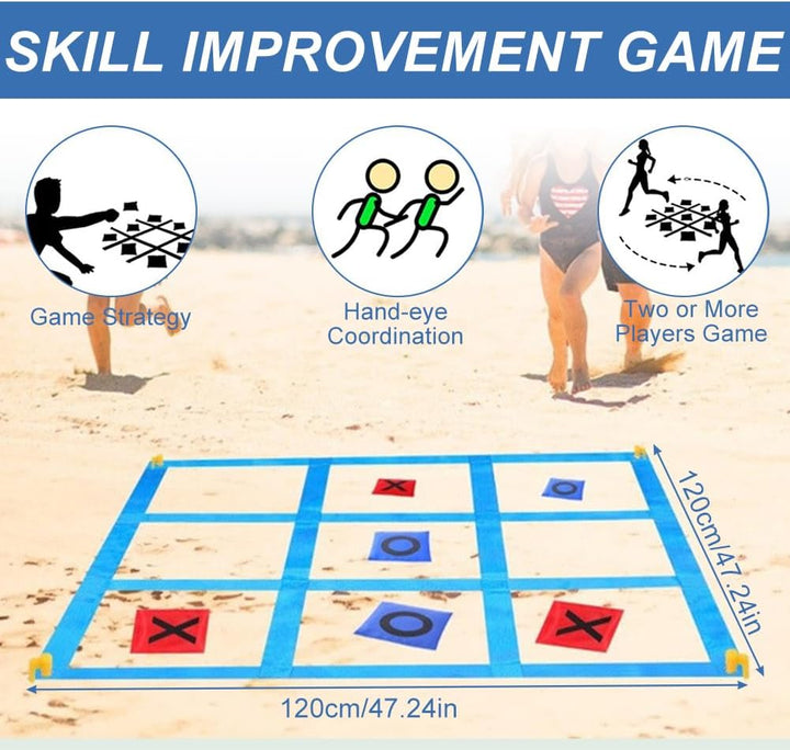 Riesiges Tic Tac Toe, 1,2m x 1,2m Outdoor Spielset Wurfspiel mit 10 Cornhole Säckchen Erwachsene & K
