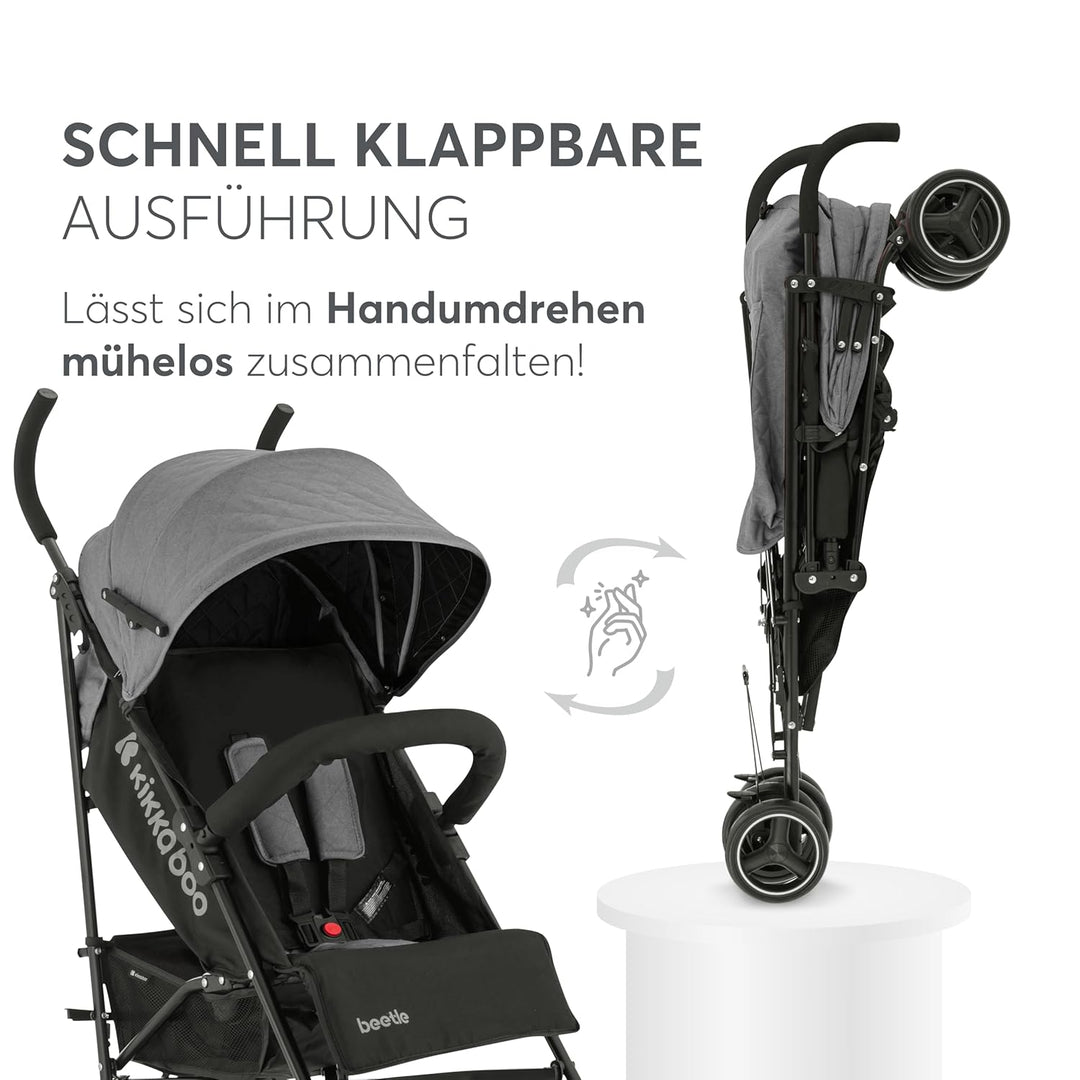 KikkaBoo BEETLE Kinderwagen, Babysportwagen bis zu 22 kg, Zusammenklappbar, Leicht, Kompakt, Grau, G
