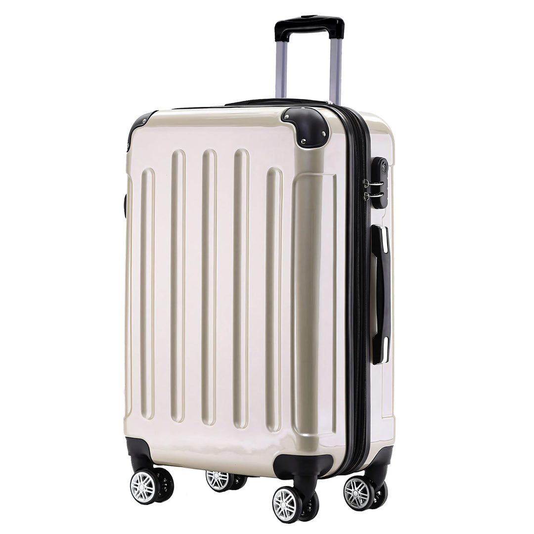 BEIBYE Hartschalen Koffer Trolley Rollkoffer Reisekoffer 4 Zwillingsrollen Polycabonat (Champagner,