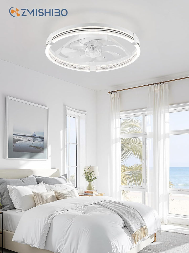ZMISHIBO Deckenventilator mit Beleuchtung, dimmbare LED 3000K-7000K, 6 Geschwindigkeiten, Umkehrfunk