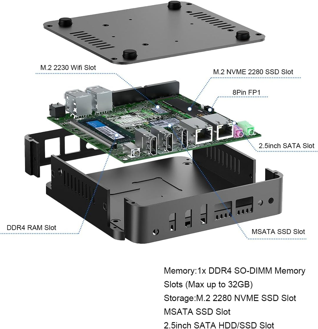 Windows 11 Lüfterloser Mini-PC Celeron J6412 der 12. Generation, 8GB RAM 128GB SSD, Dual HD, DP, dre