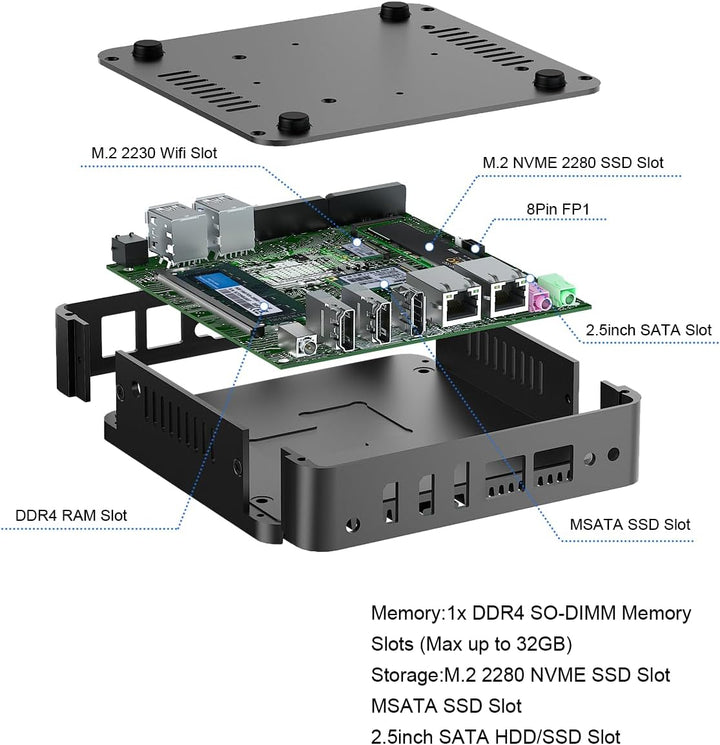 Windows 11 Lüfterloser Mini-PC Celeron J6412 der 12. Generation, 8GB RAM 128GB SSD, Dual HD, DP, dre