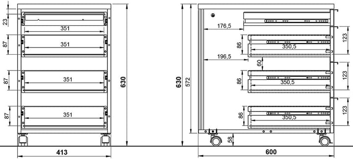 Lomadox Büromöbel Rollcontainer, Graphit, 4 Schubladen, Rollen gebremst