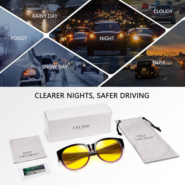 URUMQI Nachtsichtbrille für Autofahrer, Nachtfahrbrille Nachtbrille zum Autofahren Damen Herren, Aut