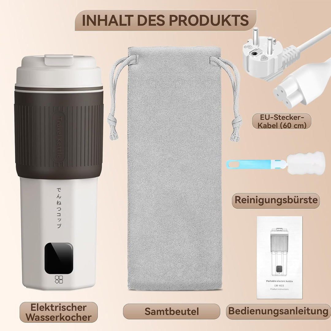 QianShouYan Reisewasserkocher Klein 450ml 300W mit 6 Stufen Temperaturregelung Mini Reise Wasserkoch