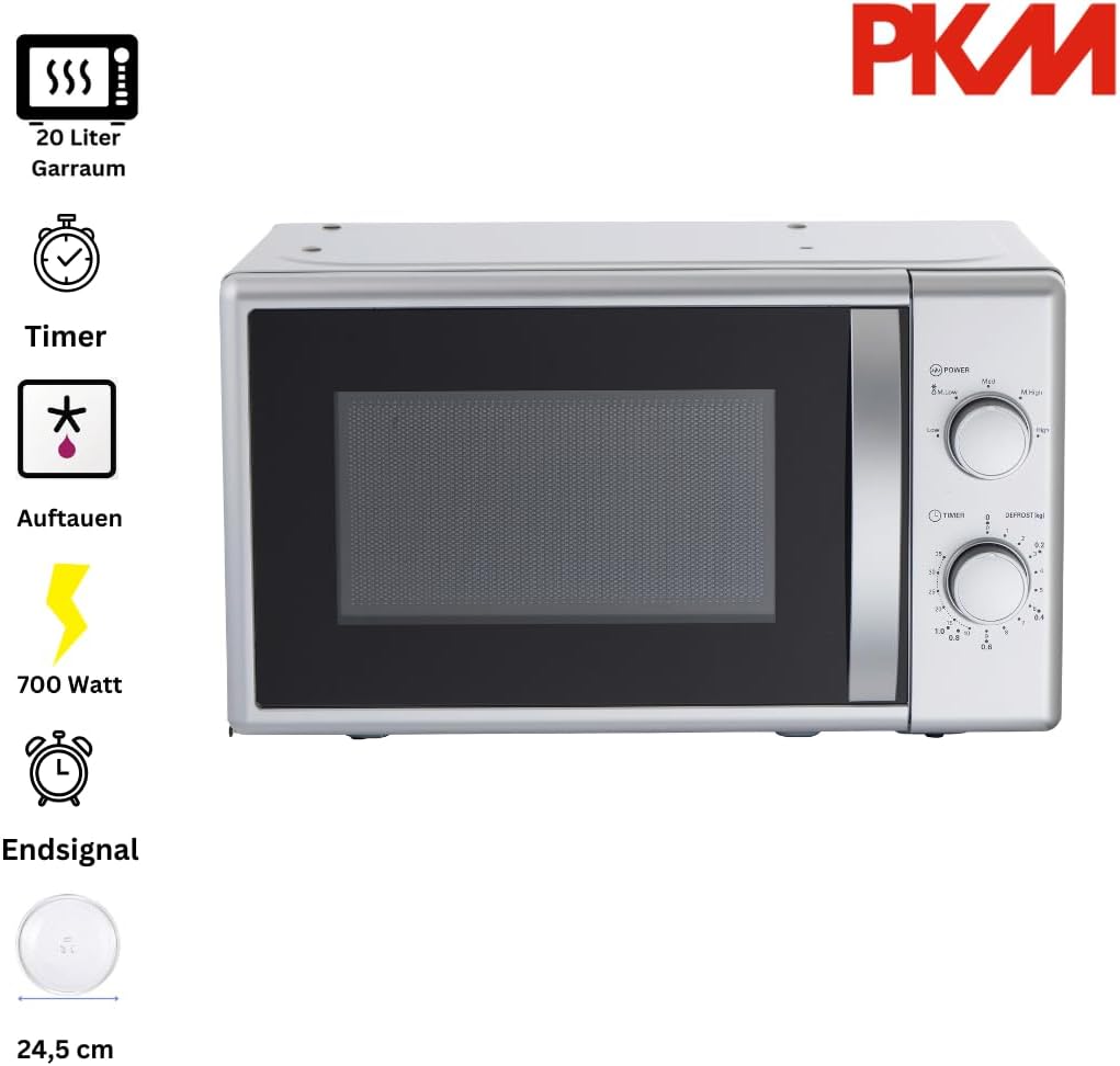 PKM MW700-20 UB2 | Stand oder Unterbau Mikrowelle | 700 Watt | 44cm breit | 20 Liter | Timer