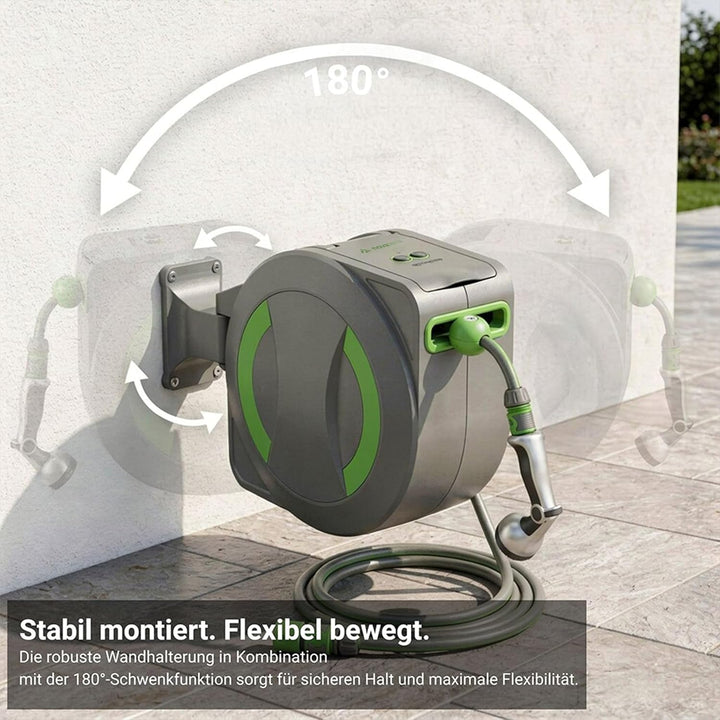 Dönges novaterra® Akku Schlauchtrommel 30m – Automatische akkubetriebene Gartenschlauchtrommel mit e