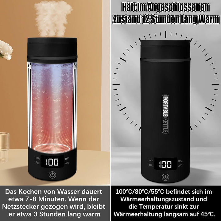 Reise Wasserkocher Klein Elektrische, 500ML/300W Tragbarer Wasserkocher Mini Wassertasse Edelstahl 3