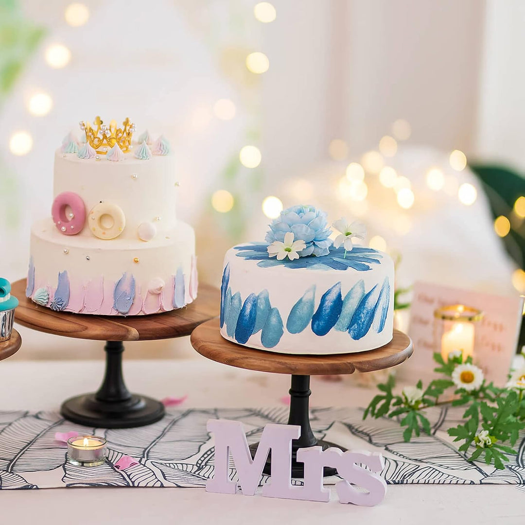 NUPTIO Rustikaler Tortenständer Hochzeit: 25cm Durchmesser Holz Tortenständer Schwarz, Dessertteller