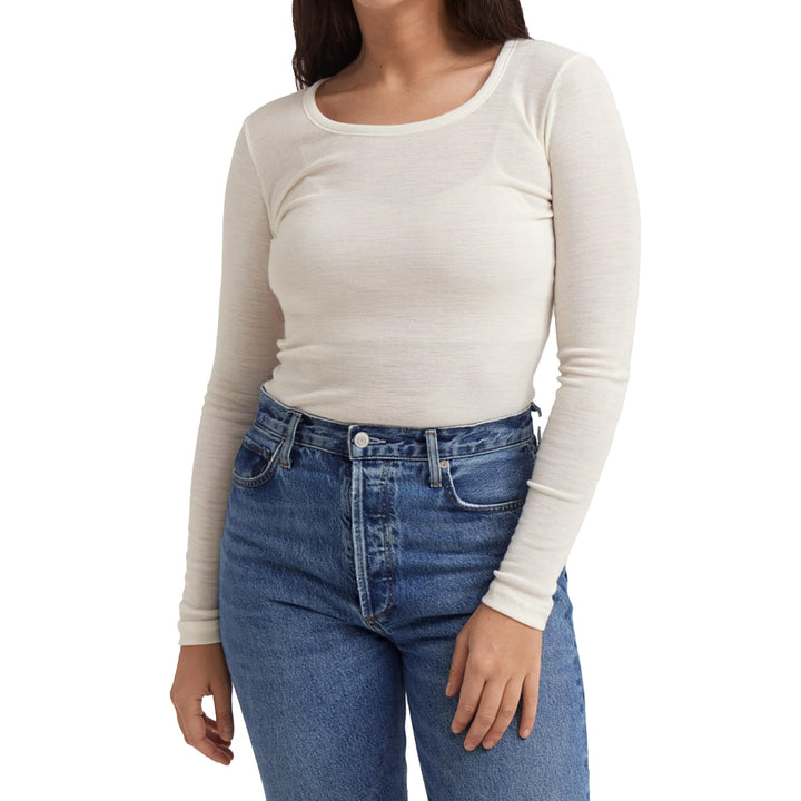 DILLING Merino Langarmshirt für Damen - Extra Feine Unterwäsche aus 100% Bio Merinowolle 40 Natur, 4