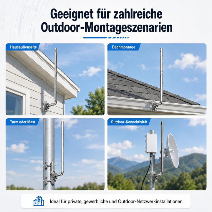 Universeller Antennenmast für Fernseh-, Satelliten-, Radio- und WLAN-Antennen - Verstellbarer Stände