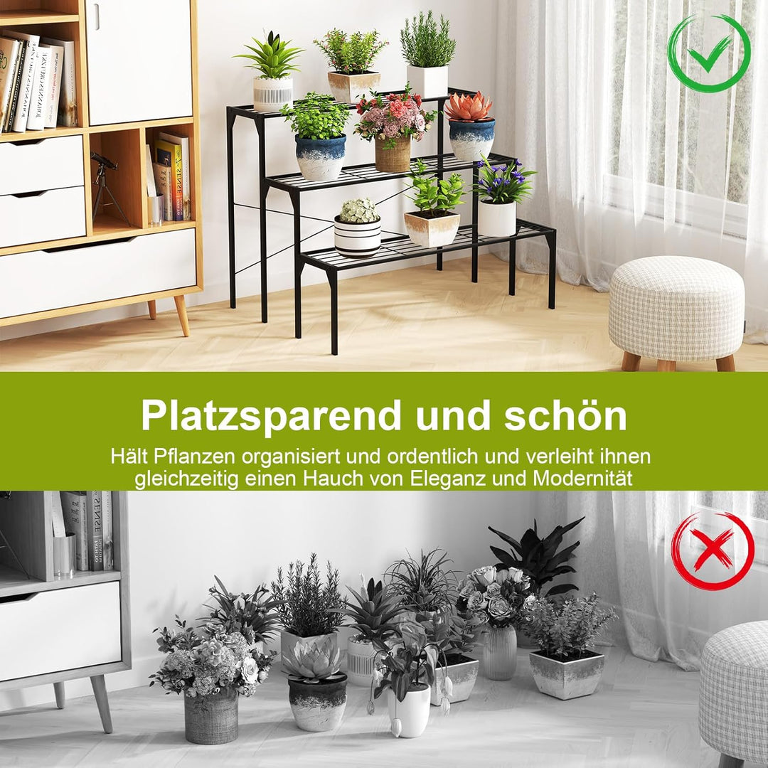 COSTWAY 3-stufiger Metall Blumentreppe Blumenregal, Pflanzenständer Pflanzenregal, Pflanzentreppe Pf