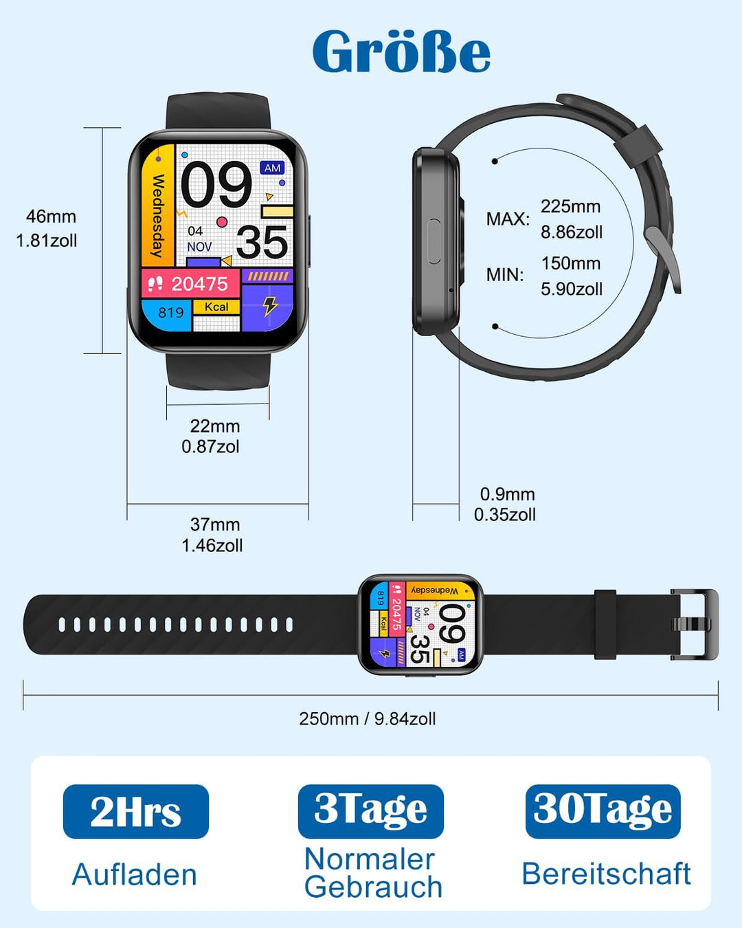 RUIMEN Smartwatch Damen Herren mit Telefonfunktion Fitnessuhr Schrittzähler Uhr mit Pulsmesser SpO2