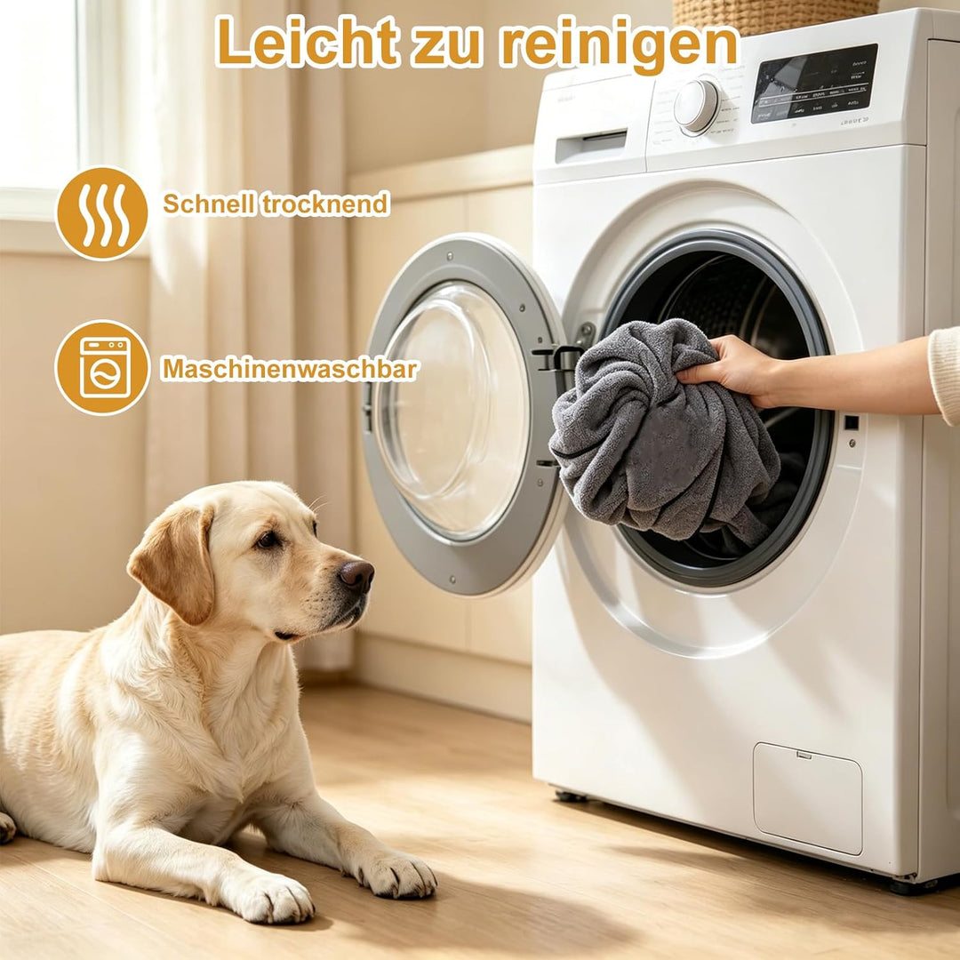Hundehandtuch 2er Set, Hunde Handtuch Extra Saugfähig, Mikrofaser-Handtücher mit Griffaschen und Tas