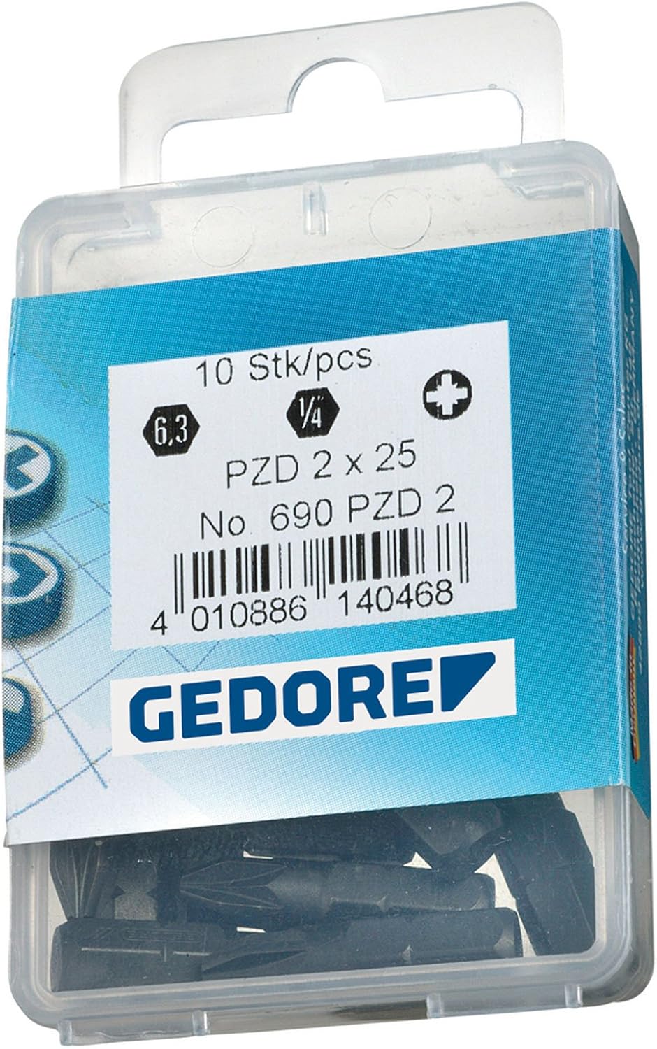 GEDORE Schraubendreherbit 1/4 Zoll,Vorteilspack 10- Teilig, Kreuzschlitz PH 2 L, 690 2 L S-010