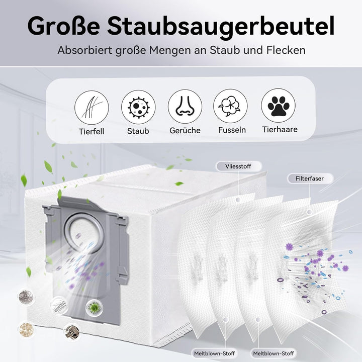 Zubehör Set für Roborock Saros 10R, Qrevo CurvX – 1 Hauptbürste, 4 Seitenbürsten, 4 Filter, 4 Waschb