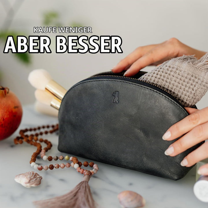 Berliner Bags Vintage Kosmetiktasche Zoe, Kulturtasche aus Leder, Schminktasche und Federmäppchen, f