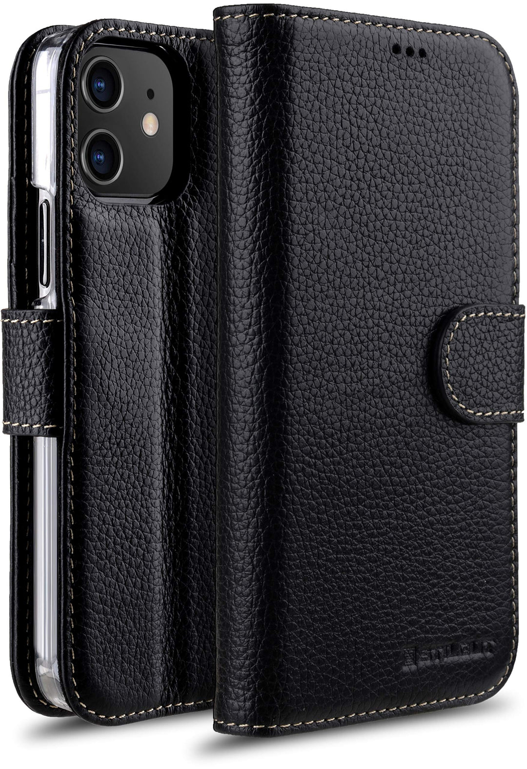 STILGUT Talis kompatibel mit iPhone 12 Mini (5.4“) Hülle mit Kartenfach aus Leder, Flip Cover, Walle