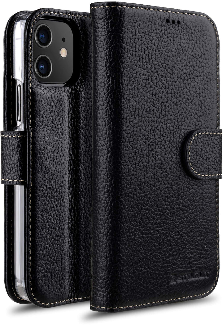 STILGUT Talis kompatibel mit iPhone 12 Mini (5.4“) Hülle mit Kartenfach aus Leder, Flip Cover, Walle