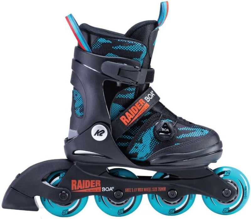 K2 Skates Jungen Raider Boa — Black-Turquoise Inline Skates L (EU: 35-40 / UK: 3-7 / US: 4-8) Black