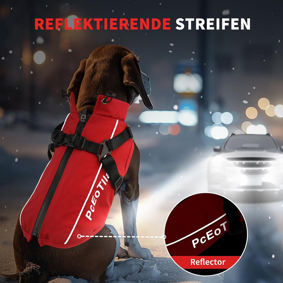 PcEoTllar Wasserdichter Hundemantel für kleine Hunde, warme reflektierende Jacke mit Geschirr für de