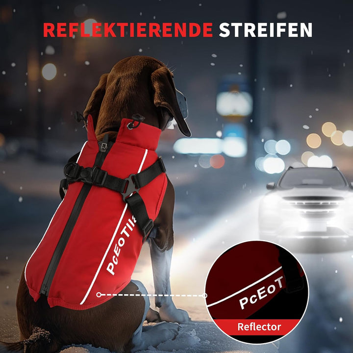 PcEoTllar Wasserdichter Hundemantel für kleine Hunde, warme reflektierende Jacke mit Geschirr für de