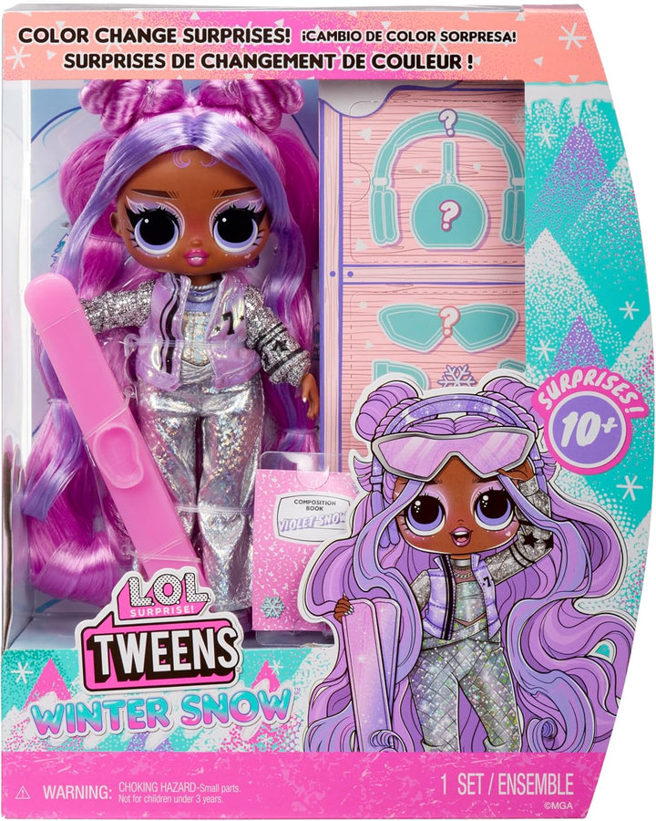 L.O.L. Surprise! Tweens Winter Snow Modepuppe - Violet Snow mit farbwechselnden Skiern und 10+ Frost