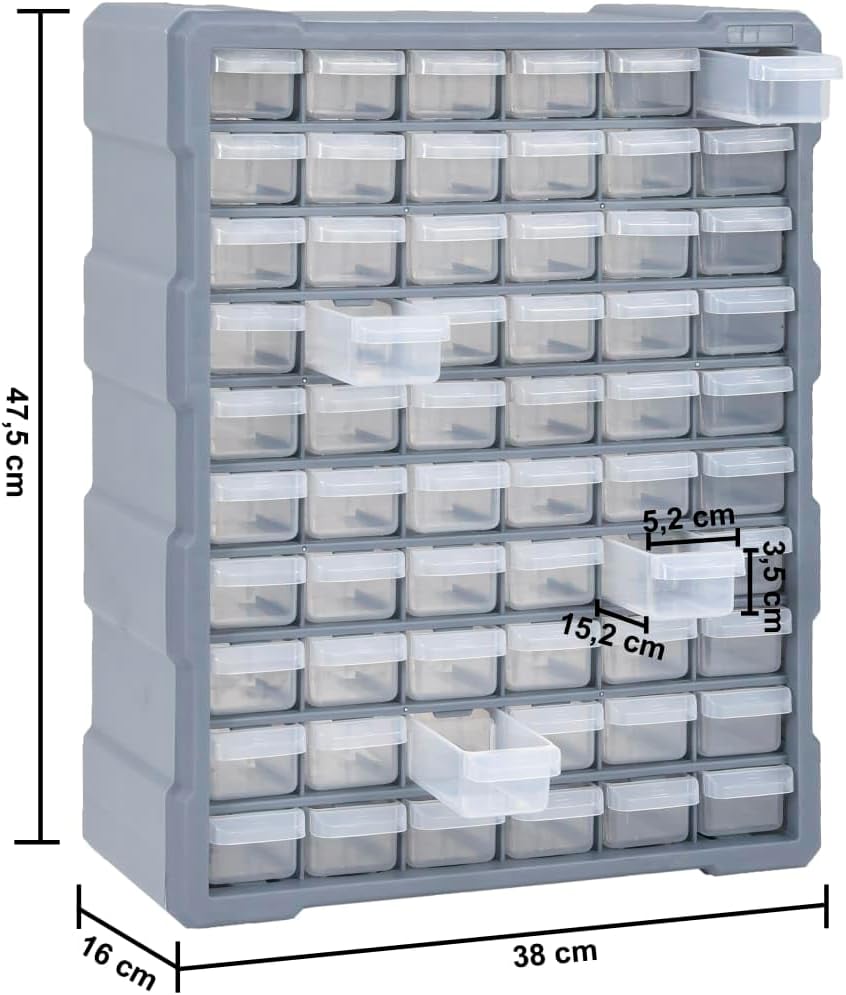 Multi-Schubladen-Organizer mit 60 Schubladen 38x16x47,5 cm Grau 60 Schubladen, Grau 60 Schubladen
