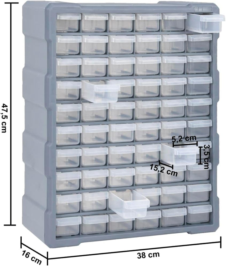 Multi-Schubladen-Organizer mit 60 Schubladen 38x16x47,5 cm Grau 60 Schubladen, Grau 60 Schubladen