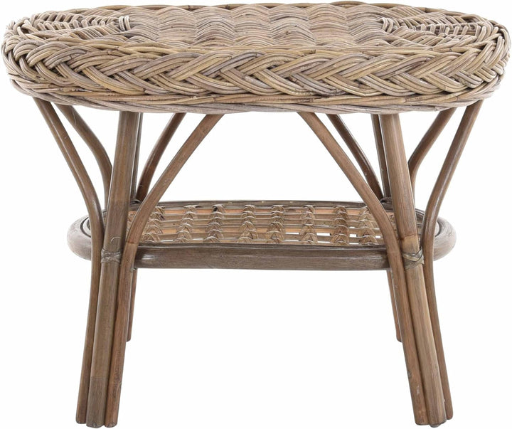 korb.outlet Rattan-Tisch/Beistelltisch Rund/Couchtisch Rattantisch Ablage (Oval - Grau Natur)