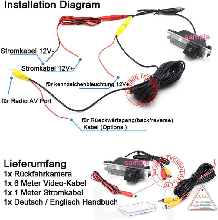 Kalakus Auto Rückfahrkamera Farbkamera Einparkkamera für Volvo S80L/S40L/S80/S40/S60/V60/XC90/XC60/C
