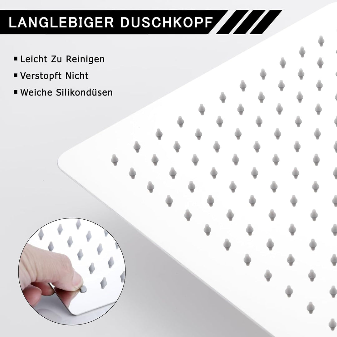 DETBOM 16 Zoll Regendusche quadratischer Duschkopf aus Edelstahl 304, Anti-Kalk-Düsen Duschkopf Wass